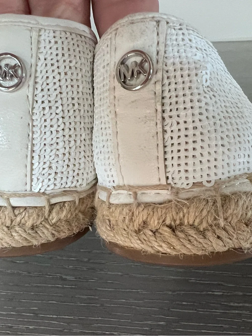 White Woven sequin Espadrille Slip-On Shoes